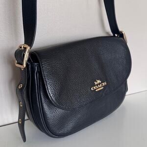 Coach Macie Saddle Bag Black Pebbled Leather CB896 Adjustable Buckle Strap